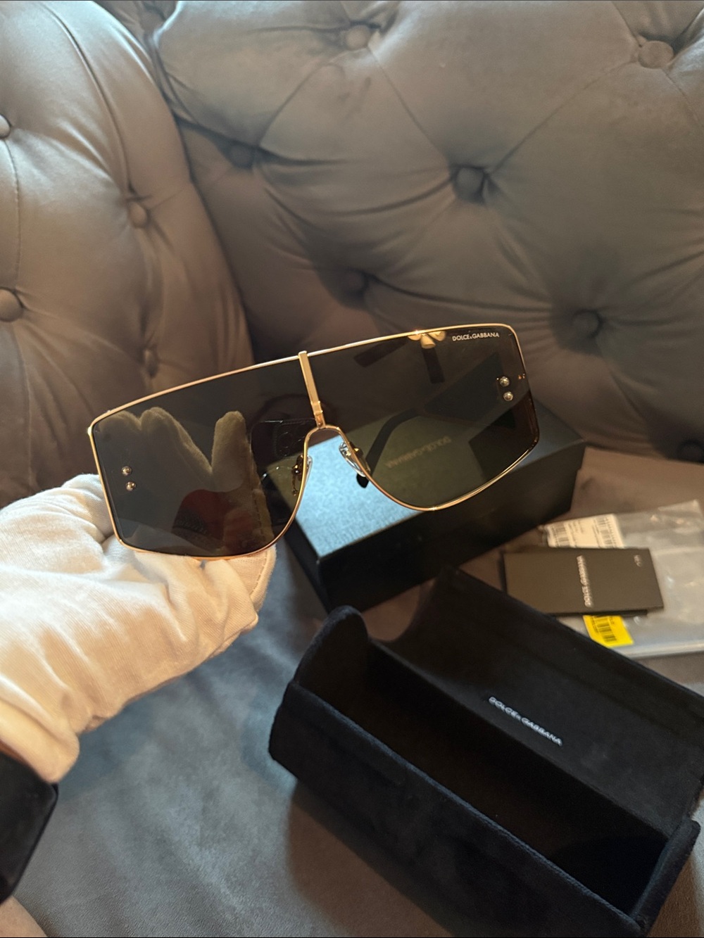 Dolce & Gabbana Gold and Black Shield Sunglasses - Picture 4 of 17